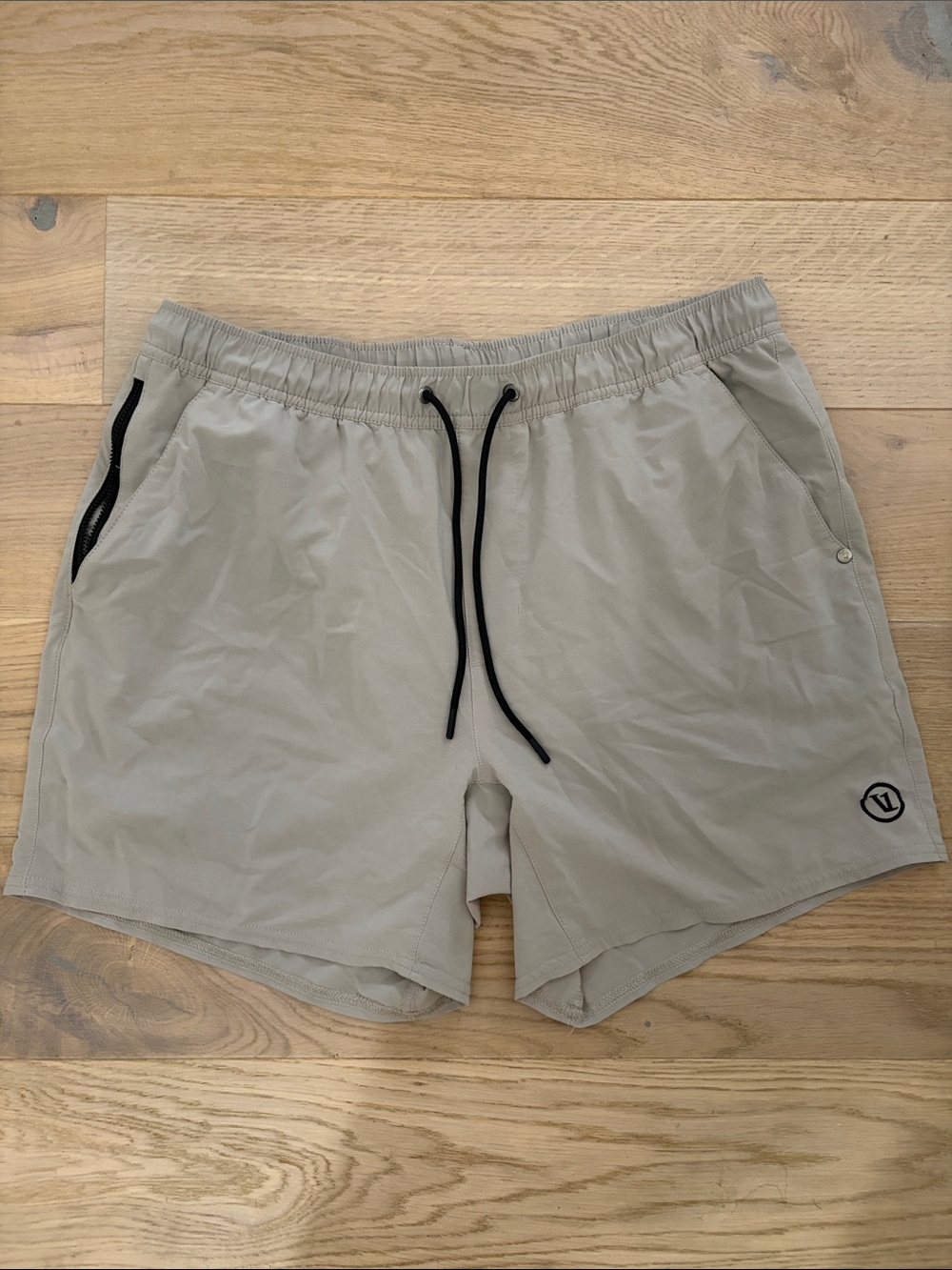 Vuori Tan Athletic Shorts with Black Drawstring
